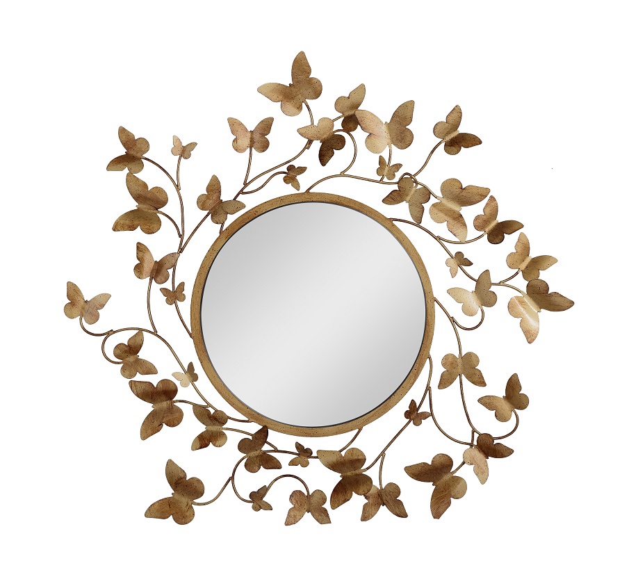 Metal circular wall mirrors, with decorative gold butterflies, MR-1186