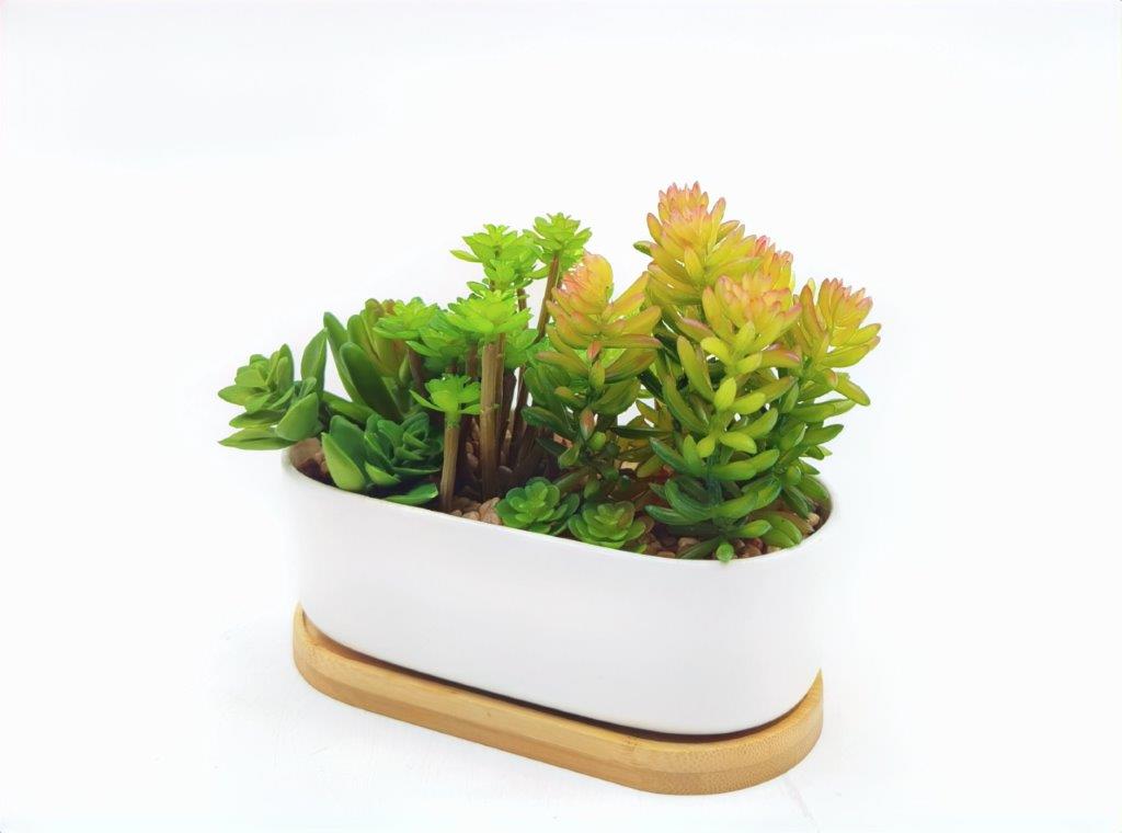 Decorative artificial plant pot - white TRD-111