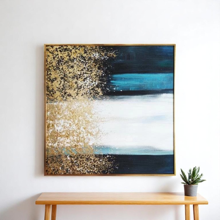Abstract art painting - blue, white and gold SJ-130036-A