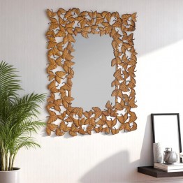 Rectangular wall mirror with leaves frame MR-1130-B