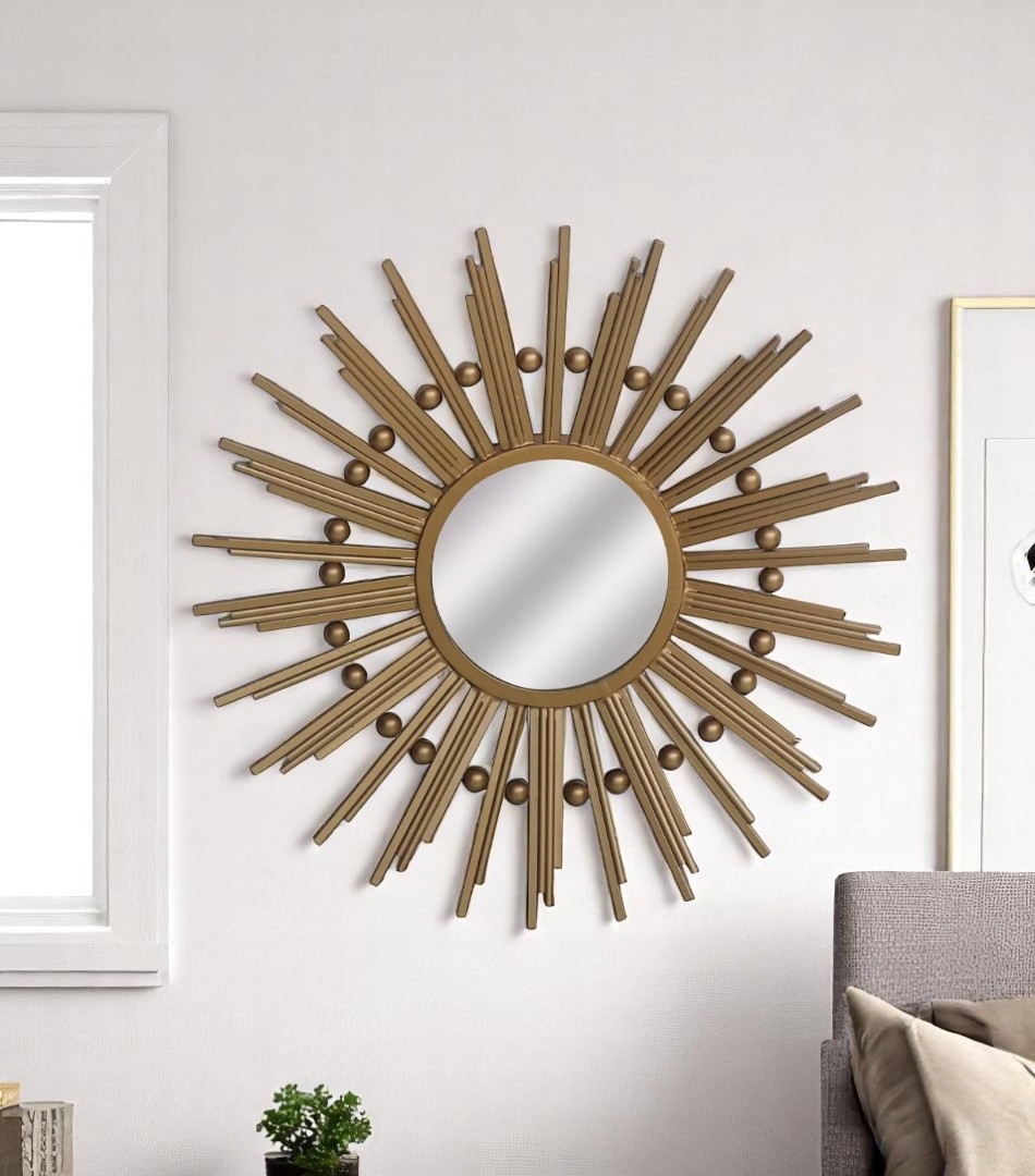 مرآة دائرية تصميم أشعة الشمس - ذهبي  MR-1165-A