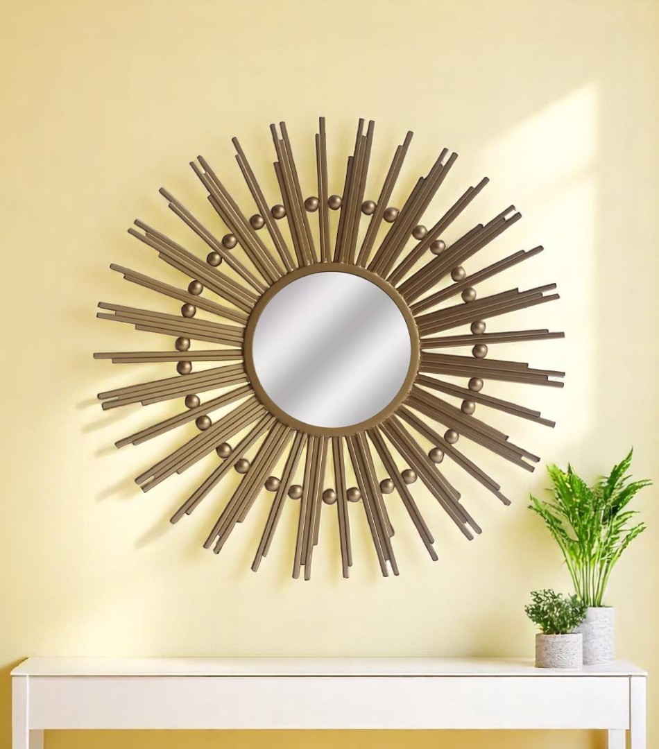 مرآه حائط دائريه ذهبي تصميم أشعة الشمس MR-1165-B