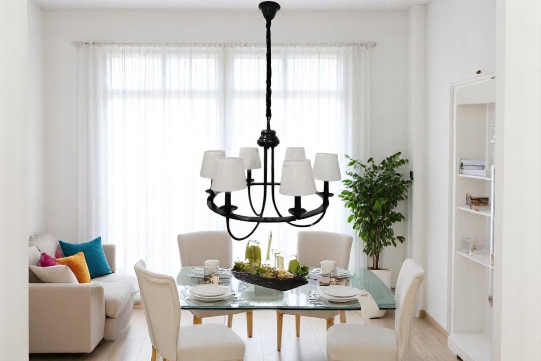  black chandelier lamp, 6 lights, white cover, MGC-13790-6