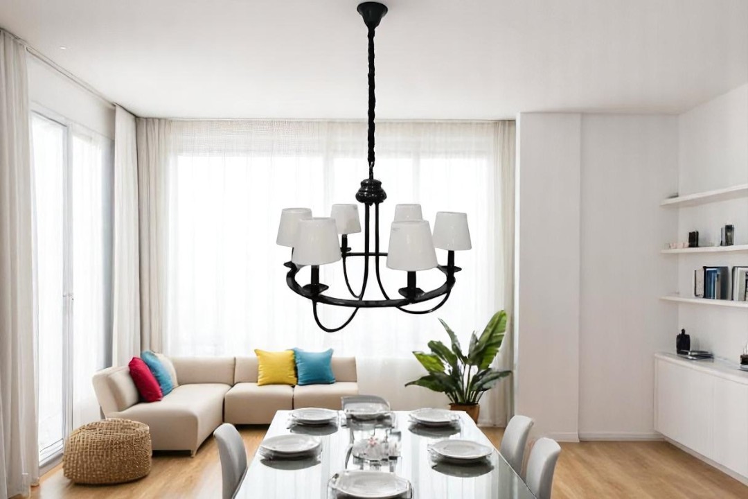  black chandelier lamp, 6 lights, white cover, MGC-13790-6