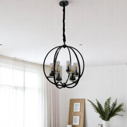 Metal ceiling chandelier with 6 electric lights - Black MGC-16034-6 