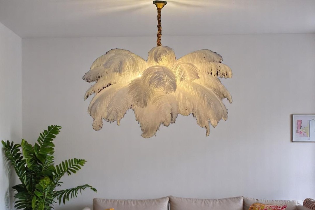 Modern chandelier lights, shape of a white feather, MGC-8268-6