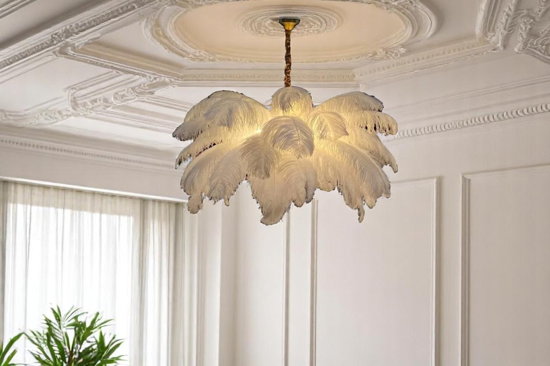 Modern chandelier lights, shape of a white feather, MGC-8268-6