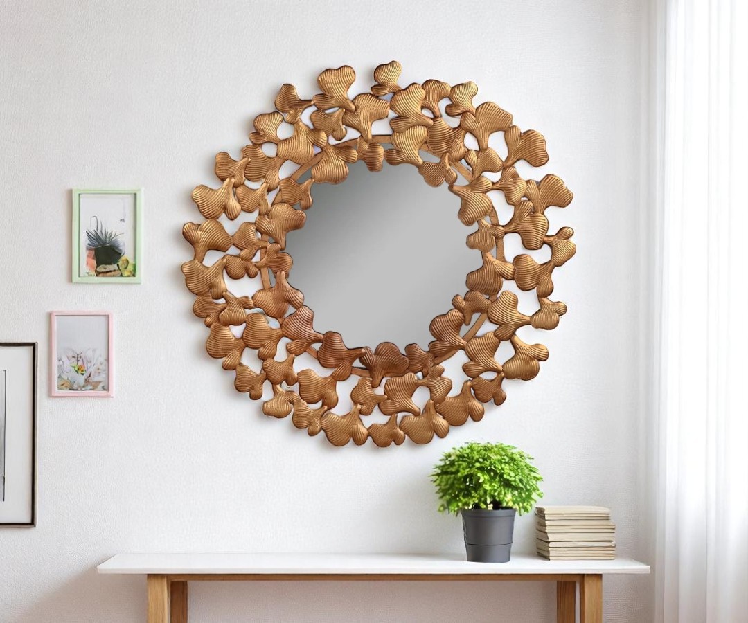 Round wall mirrors with golden leaves  MR-1133