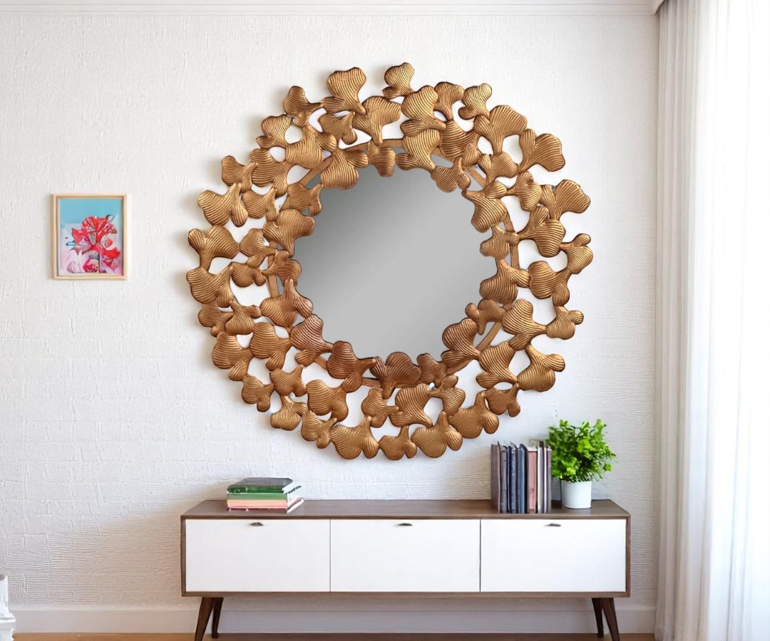 Round wall mirrors with golden leaves  MR-1133
