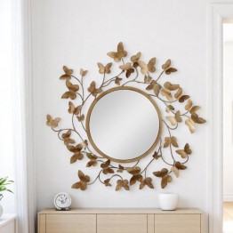 Metal circular wall mirrors, with decorative gold butterflies, MR-1186