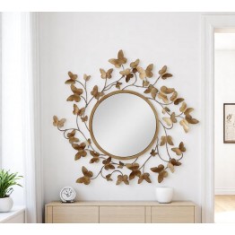 Metal circular wall mirrors, with decorative gold butterflies, MR-1186
