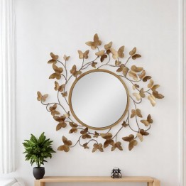 Metal circular wall mirrors, with decorative gold butterflies, MR-1186