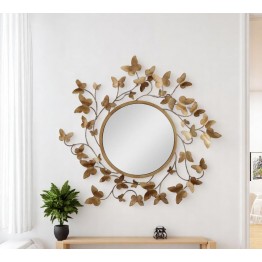 Metal circular wall mirrors, with decorative gold butterflies, MR-1186