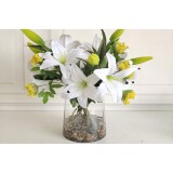 Artificial flower vase with white lily flowers TRD-16-J021