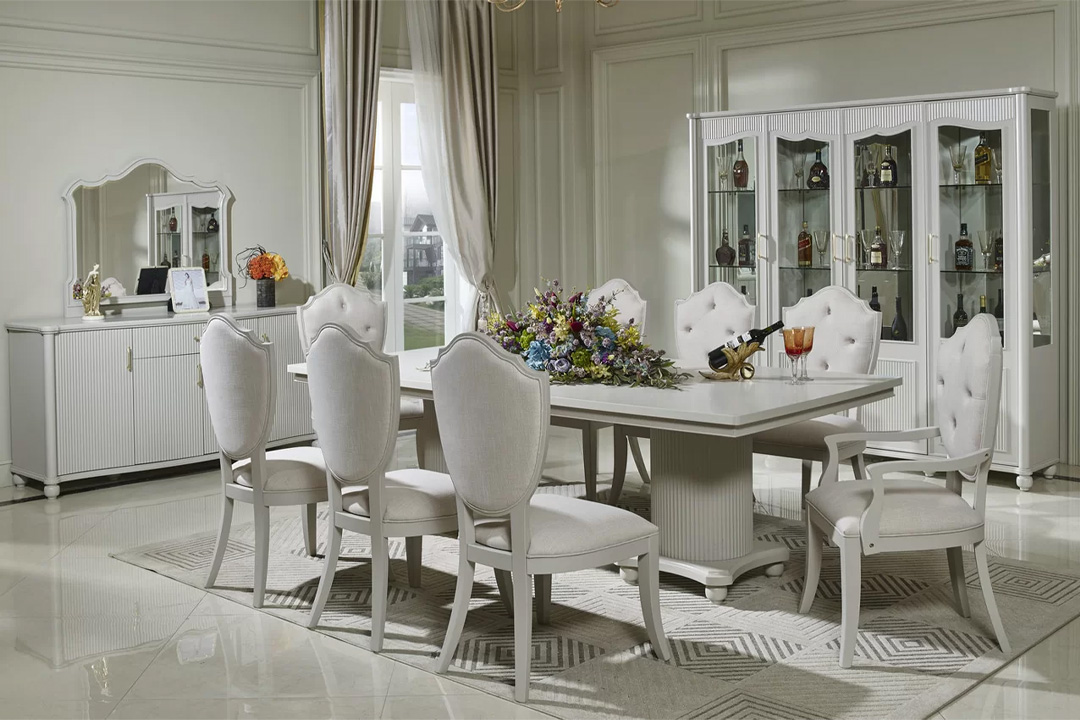 Dining table with 16 chairs + Classic mirrored buffet F 469