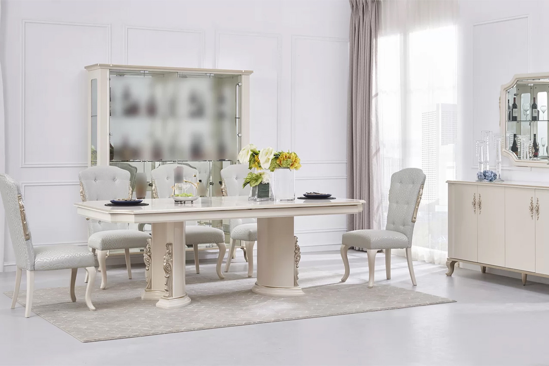 Dining table with 14 chairs + buffet and classic mirror 6050