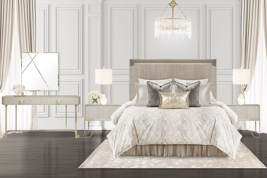 غرفة نوم مع اريكا نيو كلاسيك باللون البيج S-002