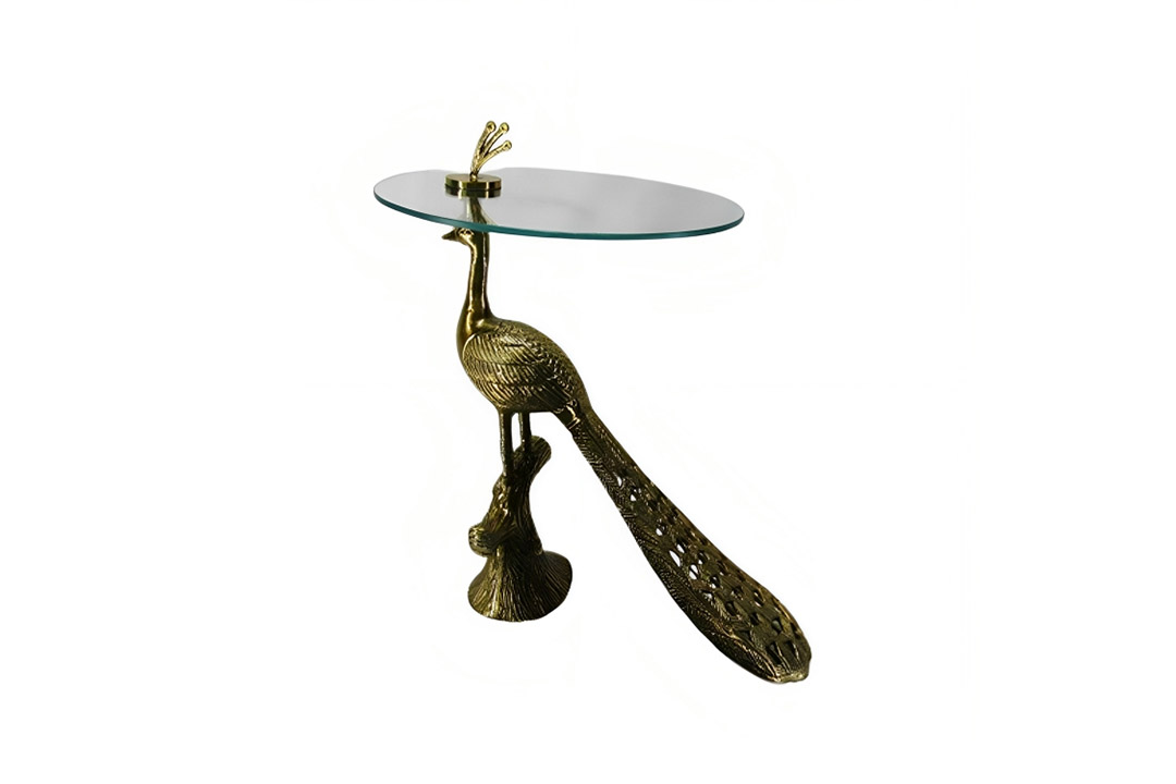 طاولة جانبية مودرن ألومنيوم و زجاج 69532 - شكل طاووس