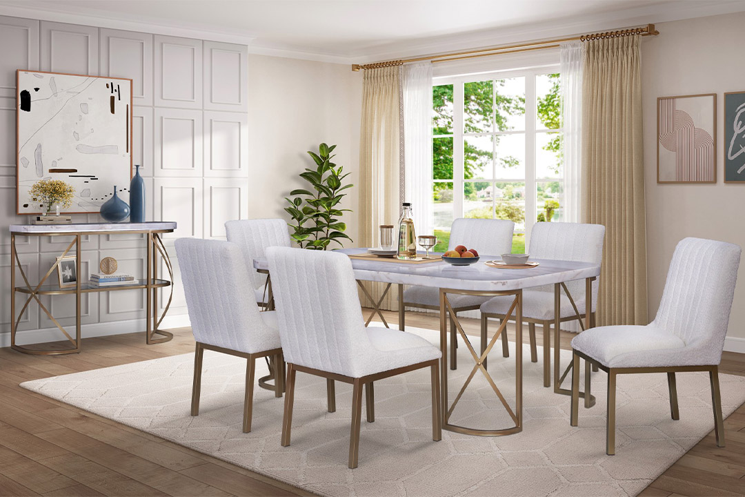 Dining table with 6 chairs and modern buffet D-2526