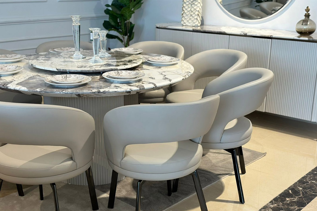 Round dining table 10 chairs modern buffet 305