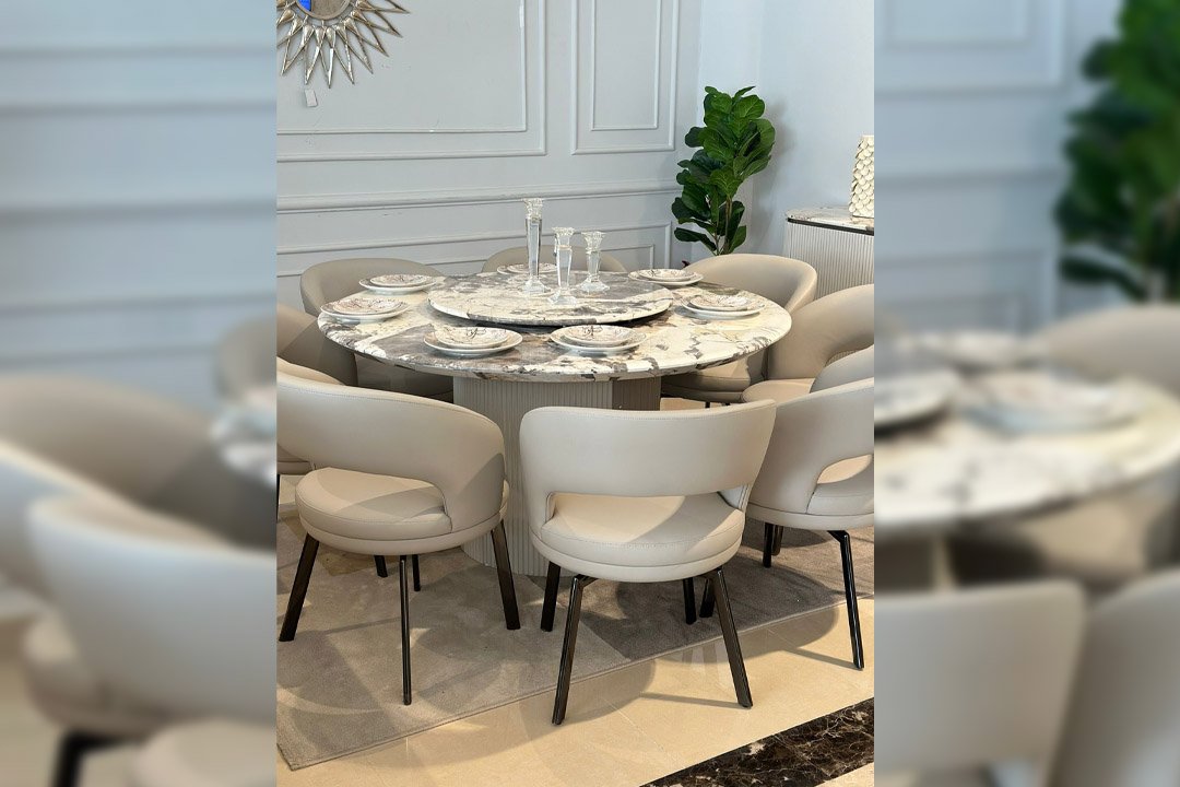 Round dining table 10 chairs + modern buffet 305