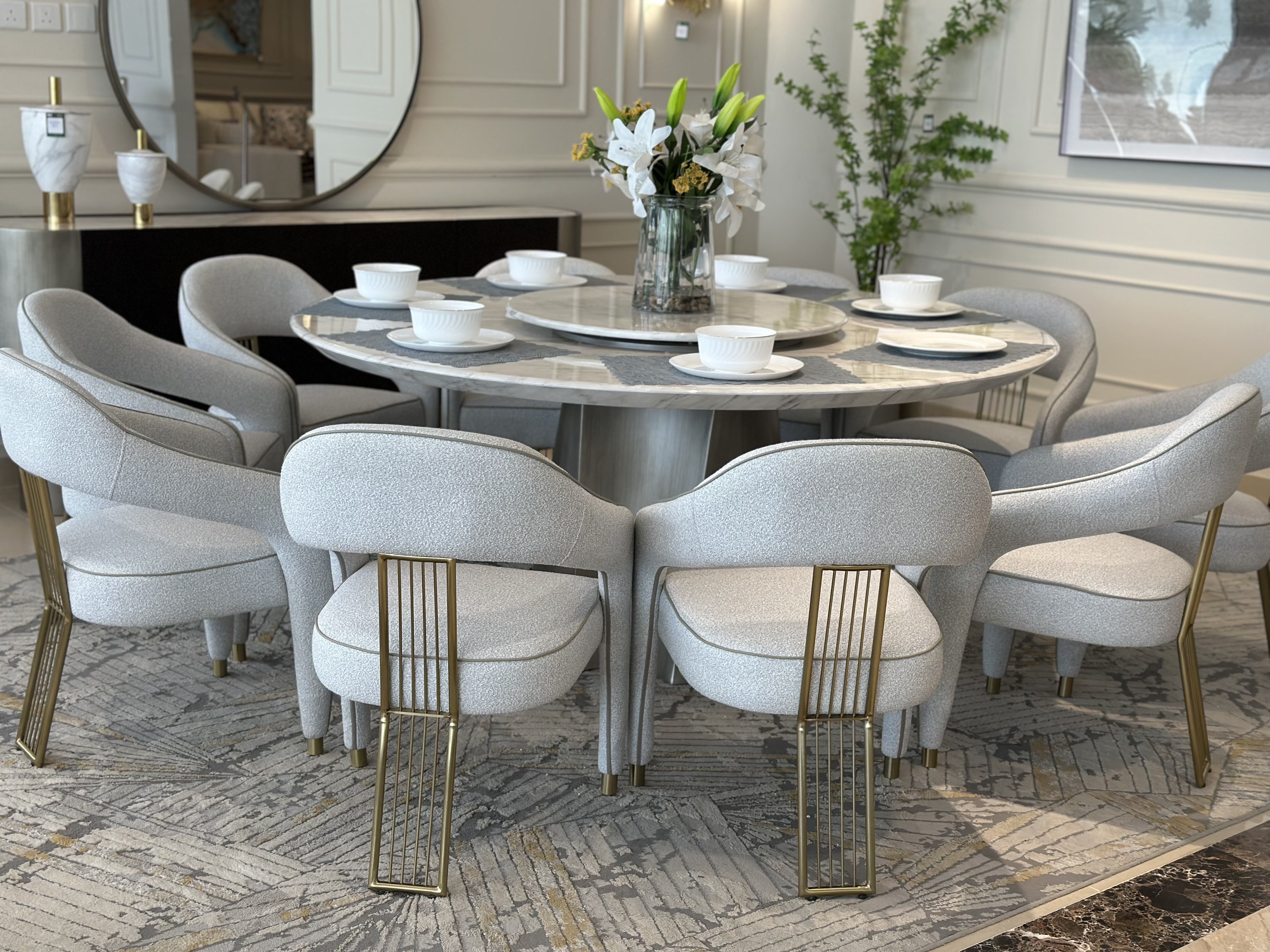 Round dining table 8 chairs modern 307