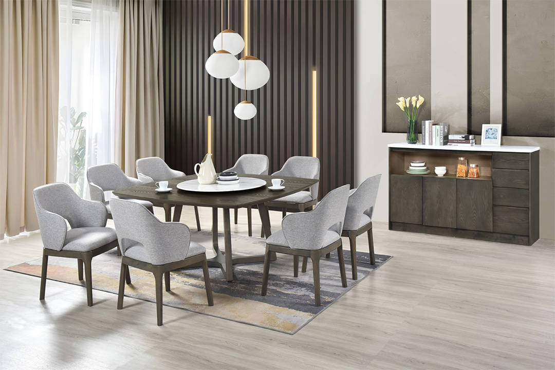 Dining table with 8 chairs and modern buffet 2992