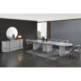 10-seat dining table with modern mirrored buffet 318
