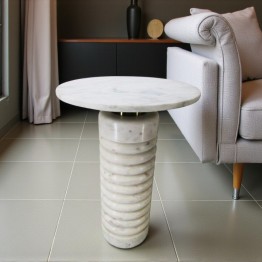 Modern side table, white marble, 47568-R